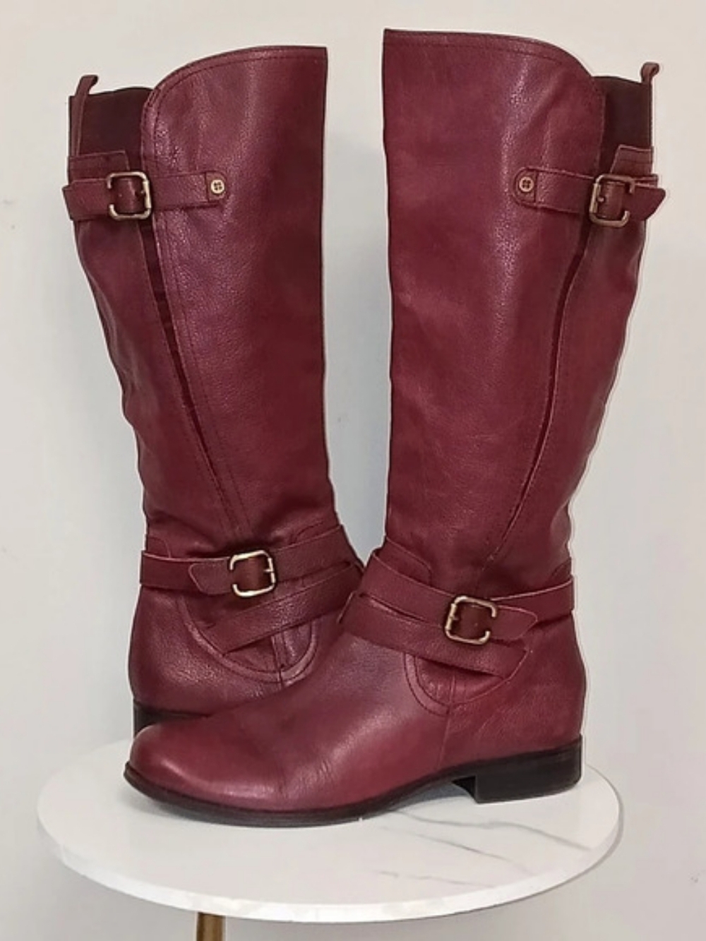 Naturalizer Burgundy Leather Tall Riding Buckle Boots 9.5 Equestrian Preppy